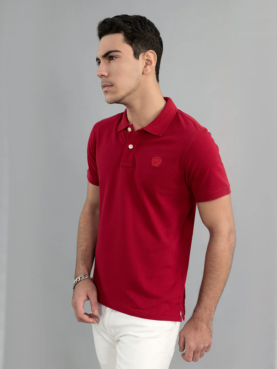Men Red Solid Polo Collar Half Sleeve T-Shirt - Image 2