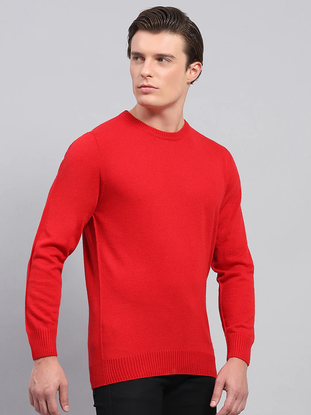 Men Red Solid Round Neck Full Sleeve Pullover - Image 4