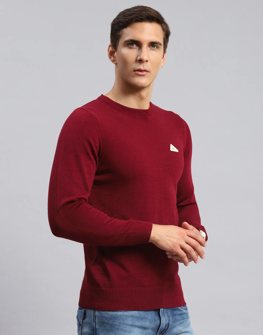 Men Red Solid Round Neck Full Sleeve Pullover - Image 4