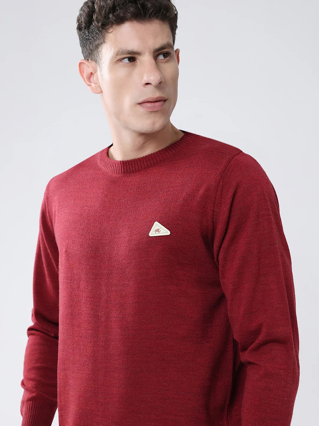 Men Red Solid Round Neck Full Sleeve Pullover - Image 6