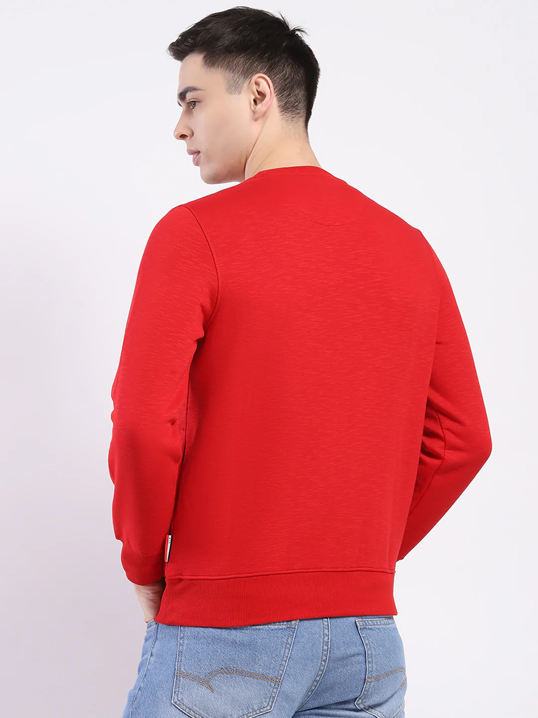Men Red Solid Round Neck Full Sleeve Sweatshirt - Image 5