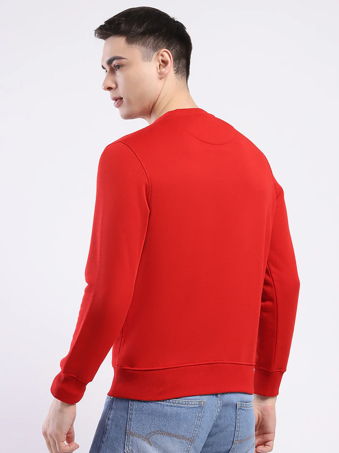 Men Red Solid Round Neck Full Sleeve Sweatshirt - Image 5