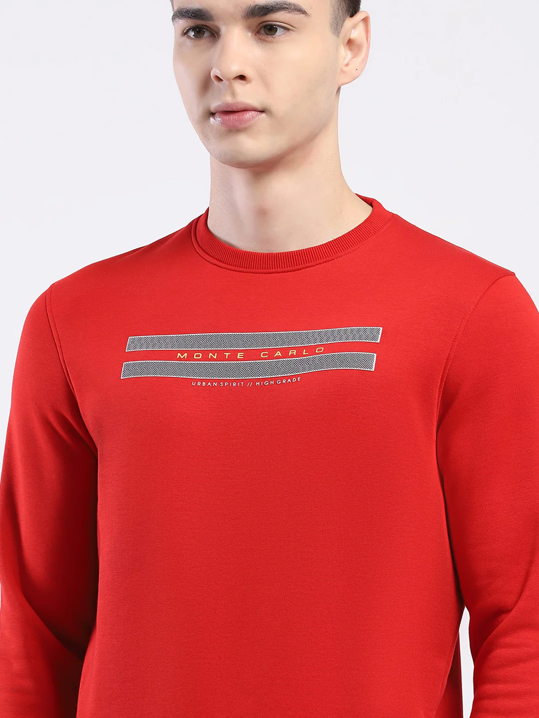 Men Red Solid Round Neck Full Sleeve Sweatshirt - Image 7