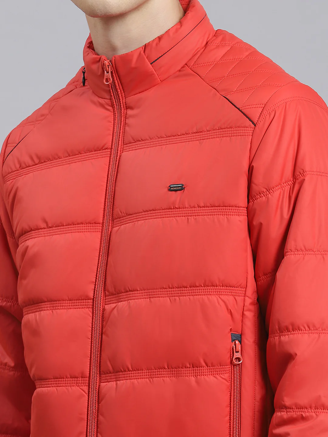 Men Red Solid Stand Collar Full Sleeve Jacket - Image 6