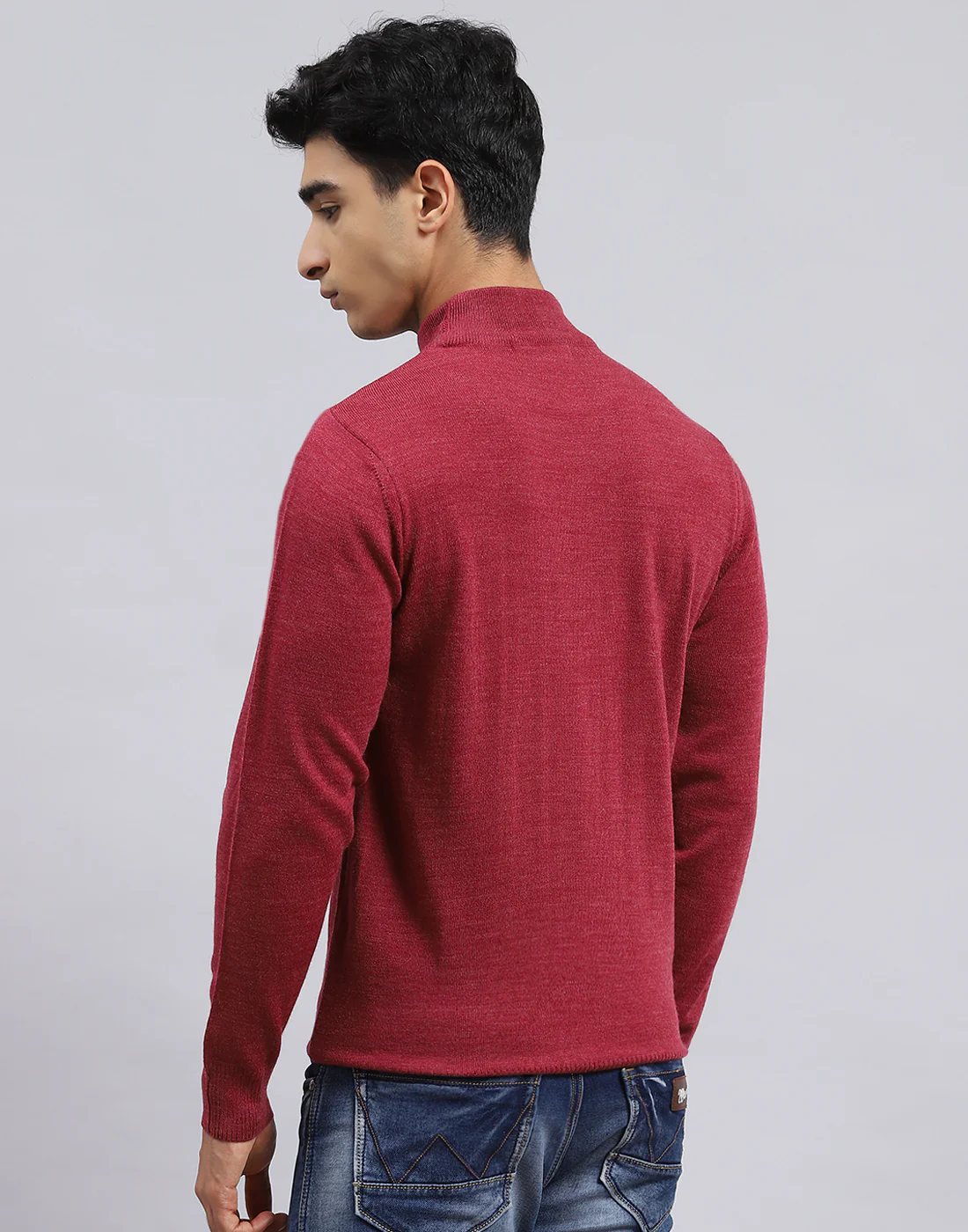 Men Red Solid Turtle Neck Full Sleeve Pullover - Image 5