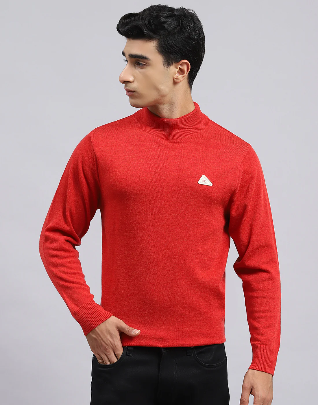 Men Red Solid Turtle Neck Full Sleeve Pullover - Image 3