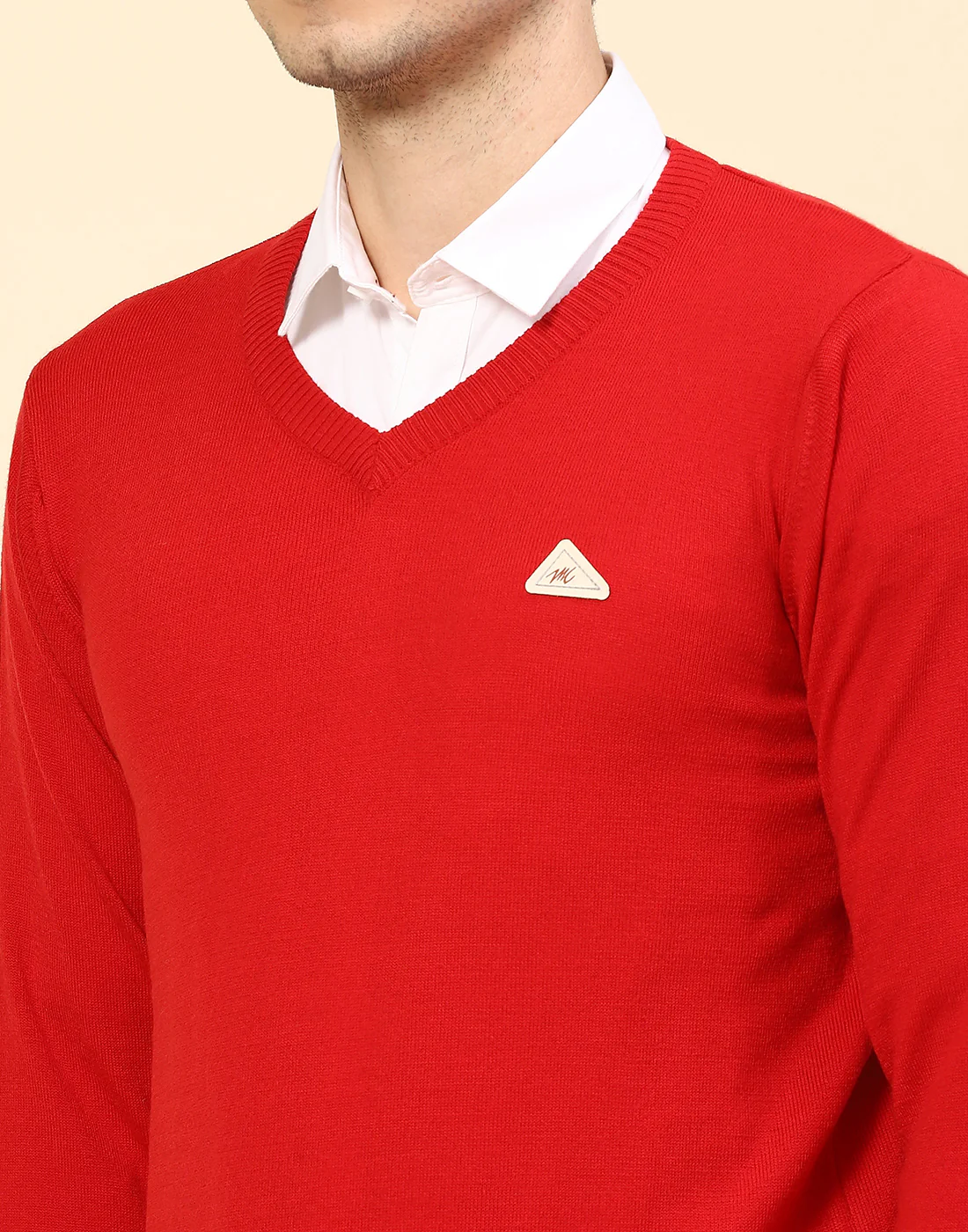 Men Red Solid V Neck Full Sleeve Pullover - Image 6
