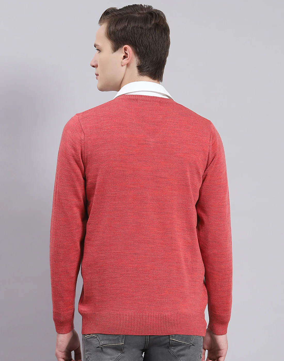 Men Red Solid V Neck Full Sleeve Pullover - Image 5