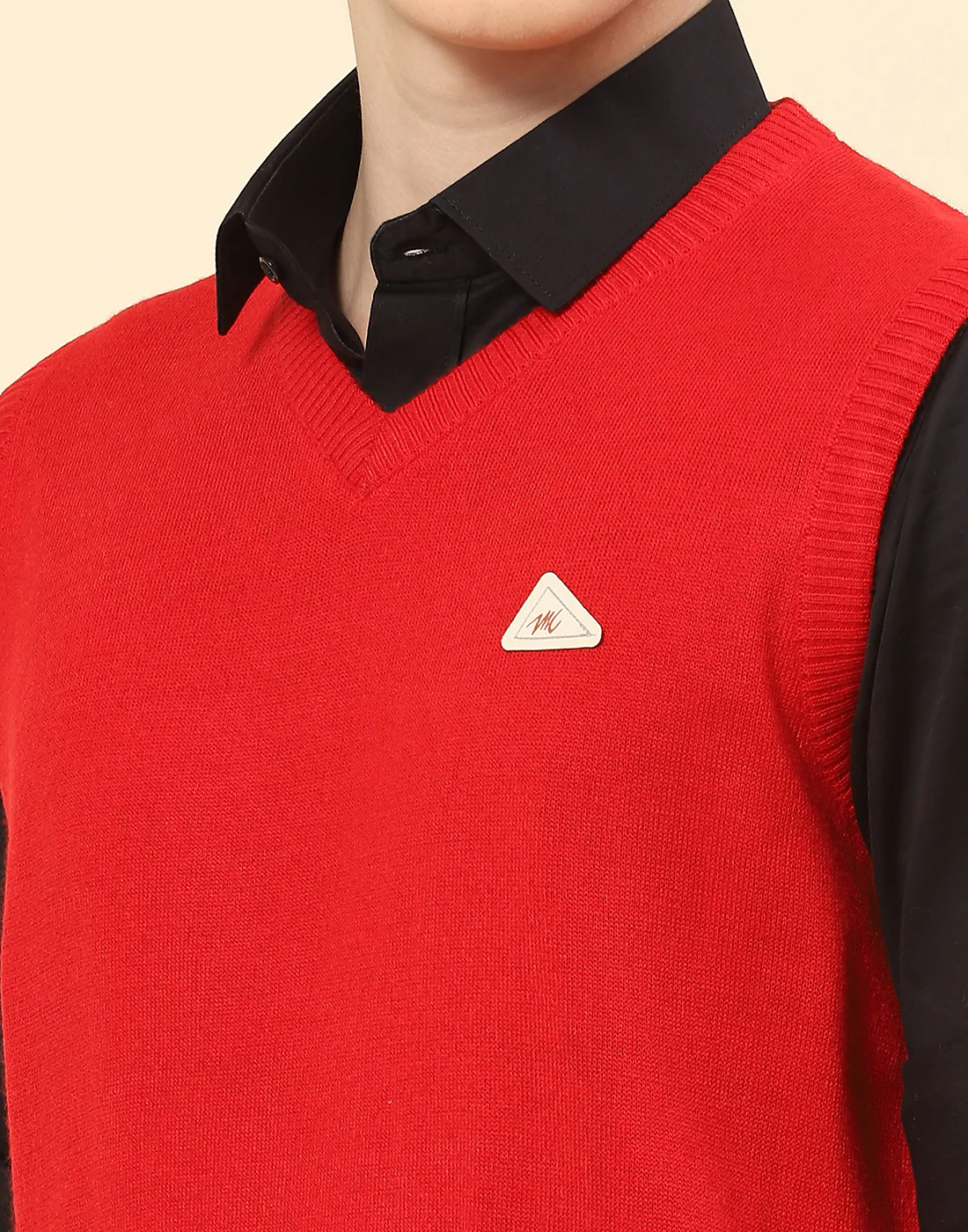 Men Red Solid V Neck Sleeveless Sweater - Image 6