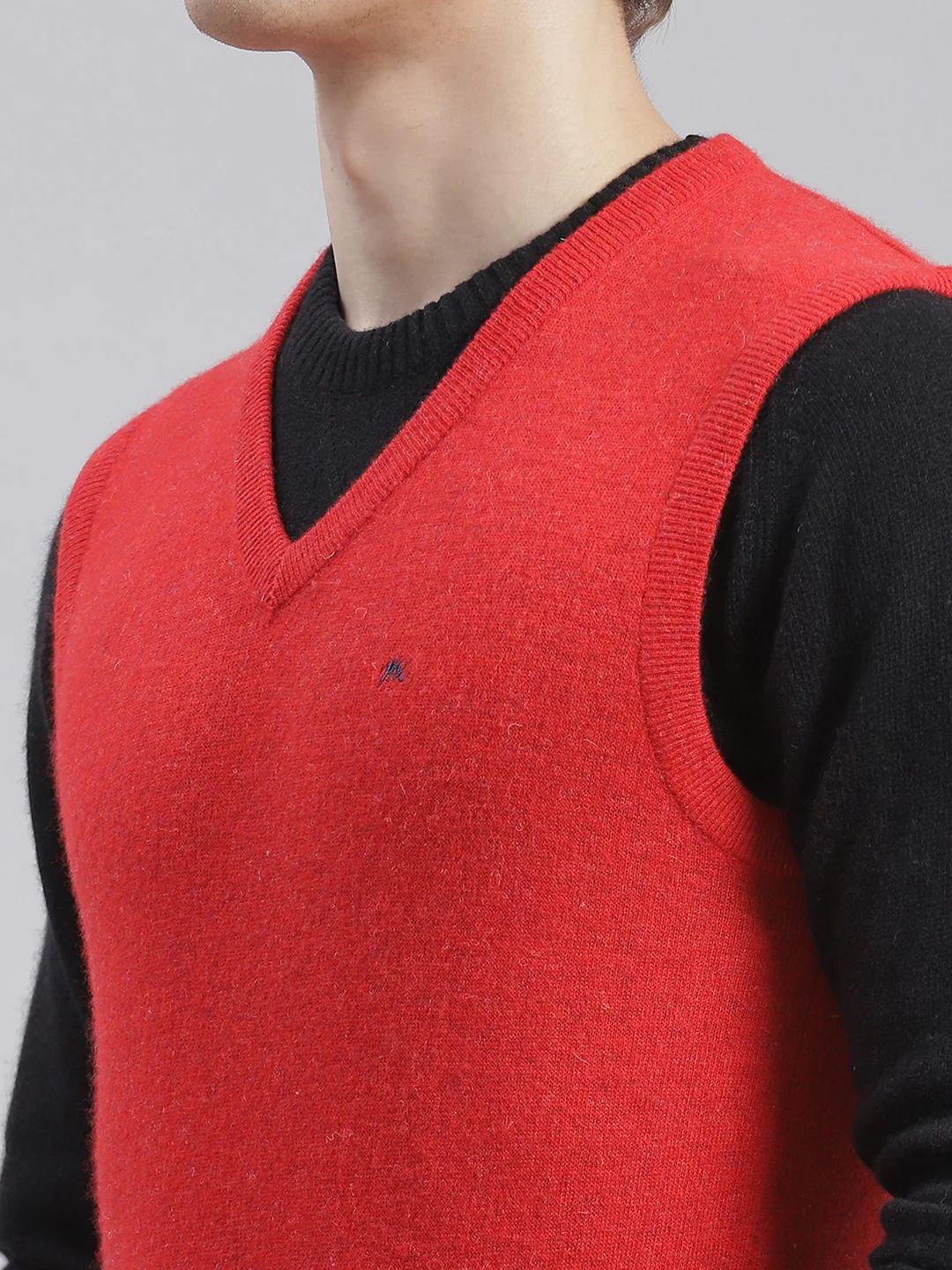 Men Red Solid V Neck Sleeveless Sweaters/Pullovers - Image 6