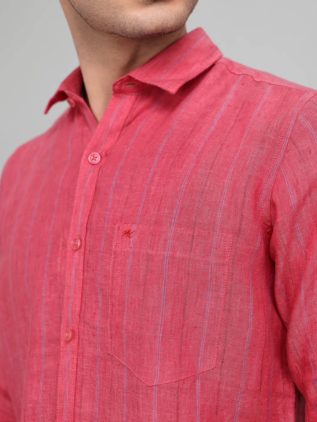 Men Red Stripe Collar Full Sleeve Shirt - Image 4