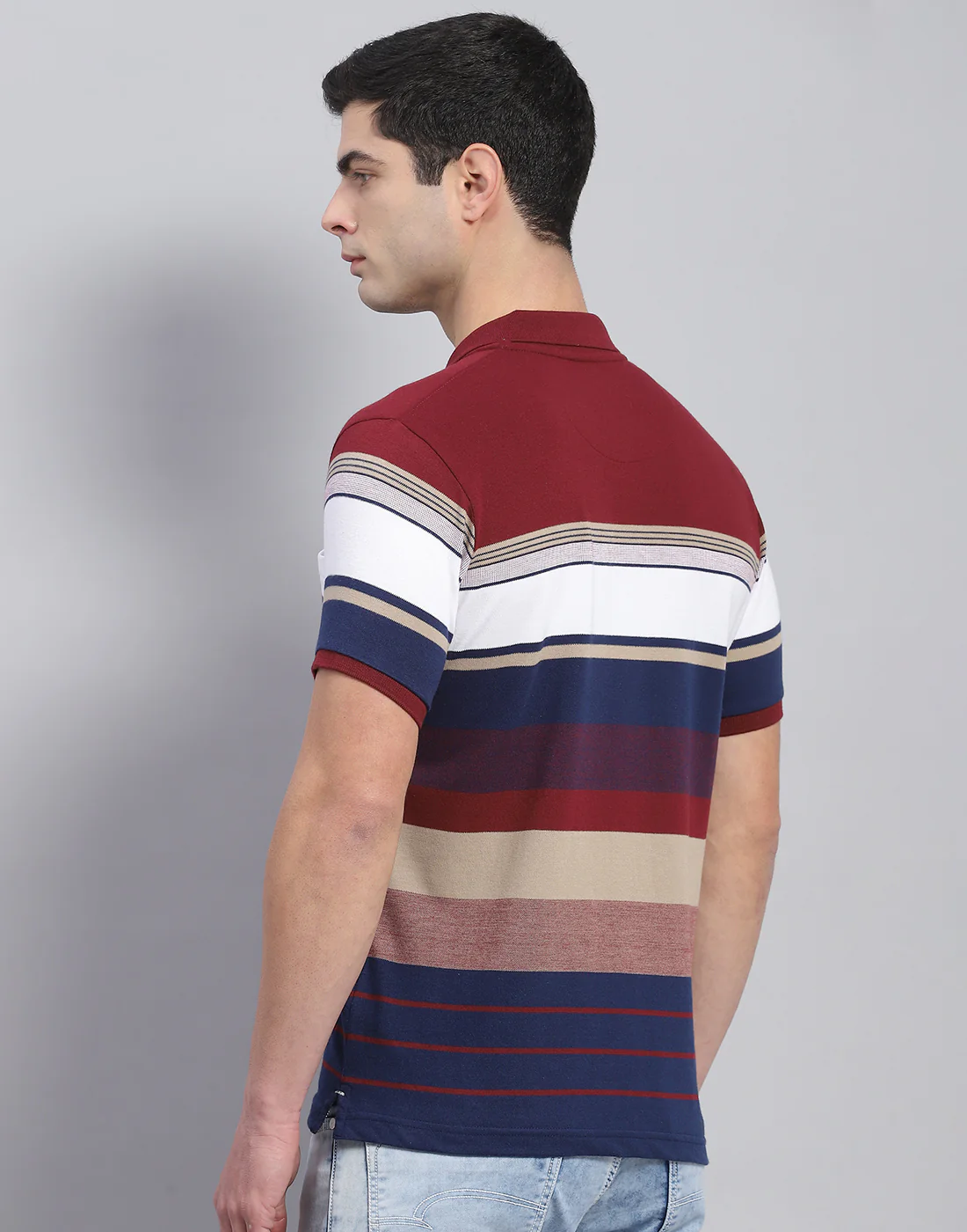 Men Red Stripe Polo Collar Half Sleeve T-Shirt - Image 6