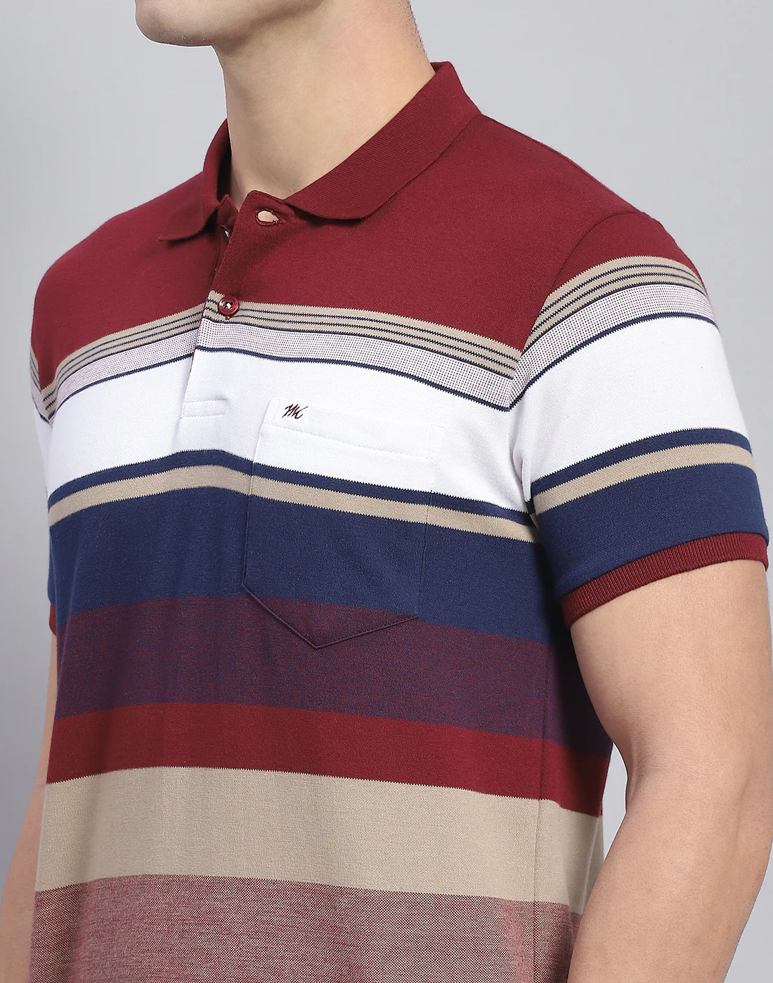 Men Red Stripe Polo Collar Half Sleeve T-Shirt - Image 7
