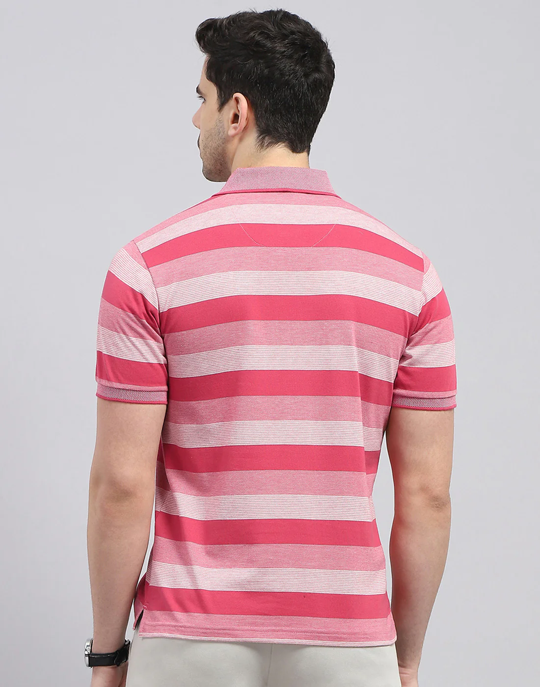 Men Red Stripe Polo Collar Half Sleeve T-Shirt - Image 5