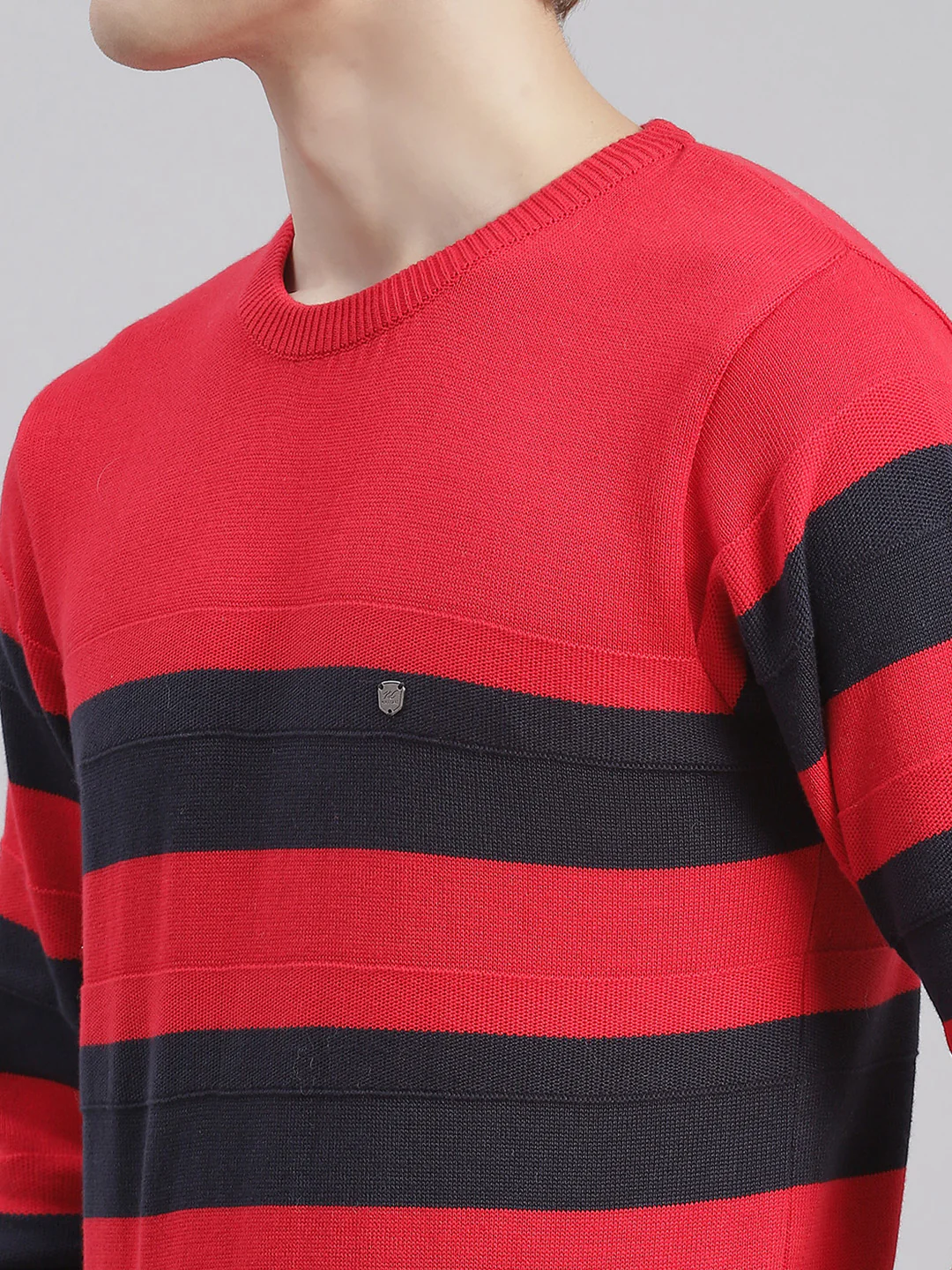 Men Red Stripe Round Neck Full Sleeve Sweaters/Pullovers - Image 7