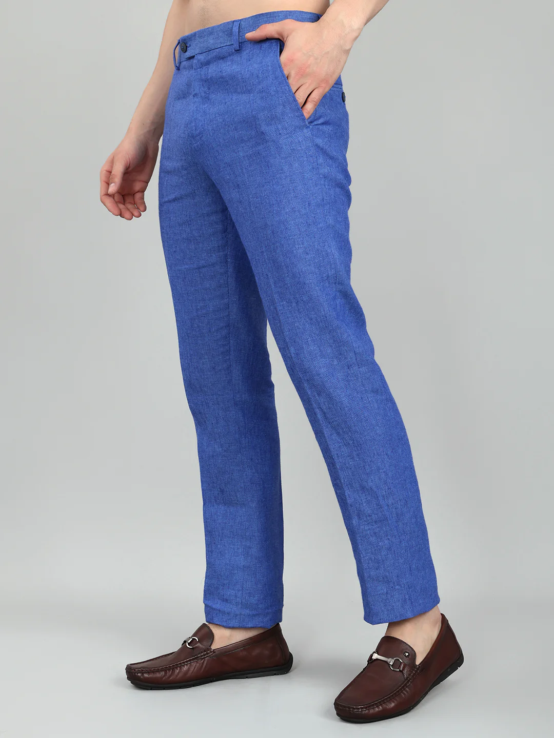 Men Royal Blue Melange Regular Fit Trouser - Image 2
