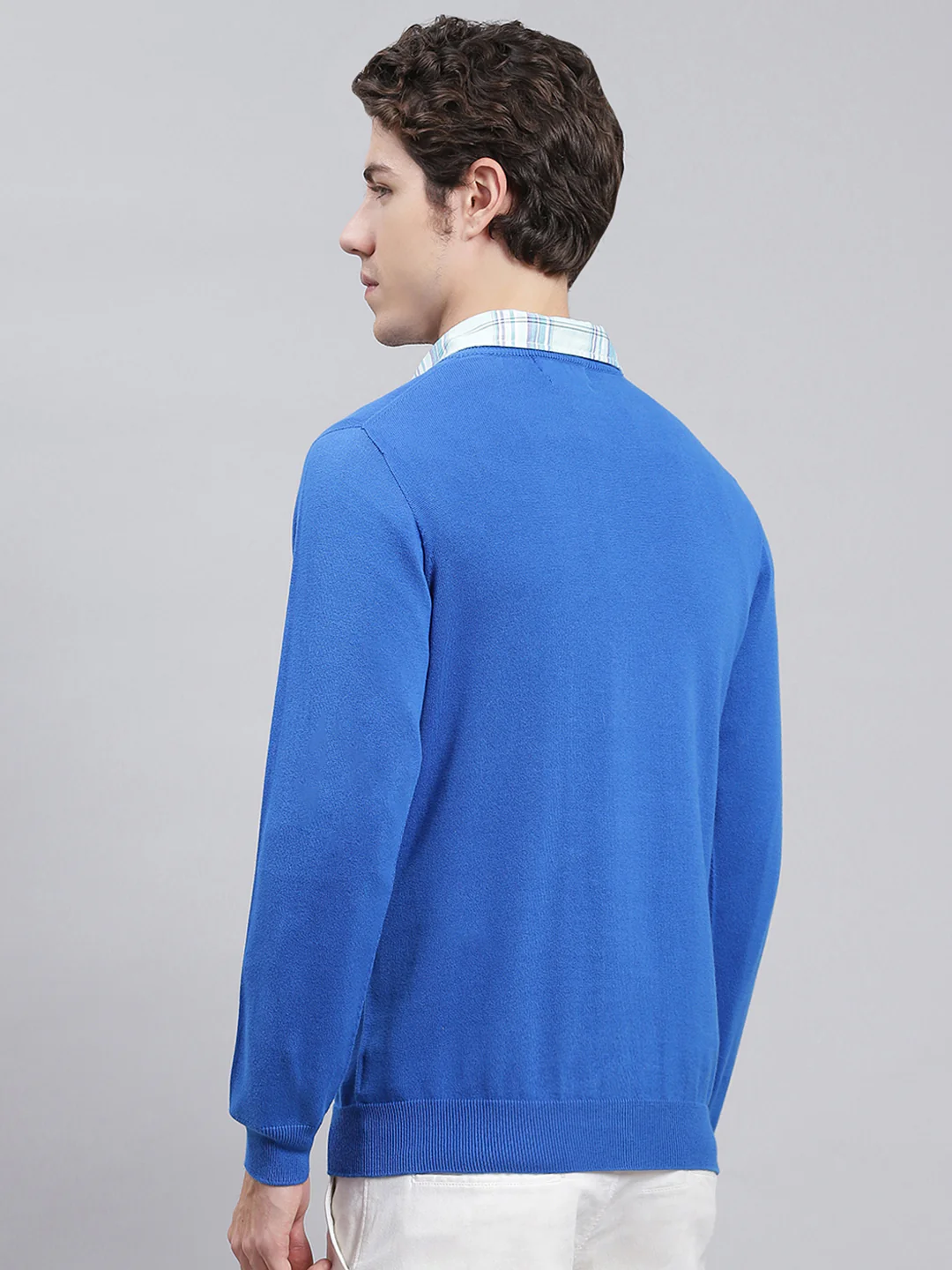 Men Royal Blue Solid Cotton Pullover - Image 5