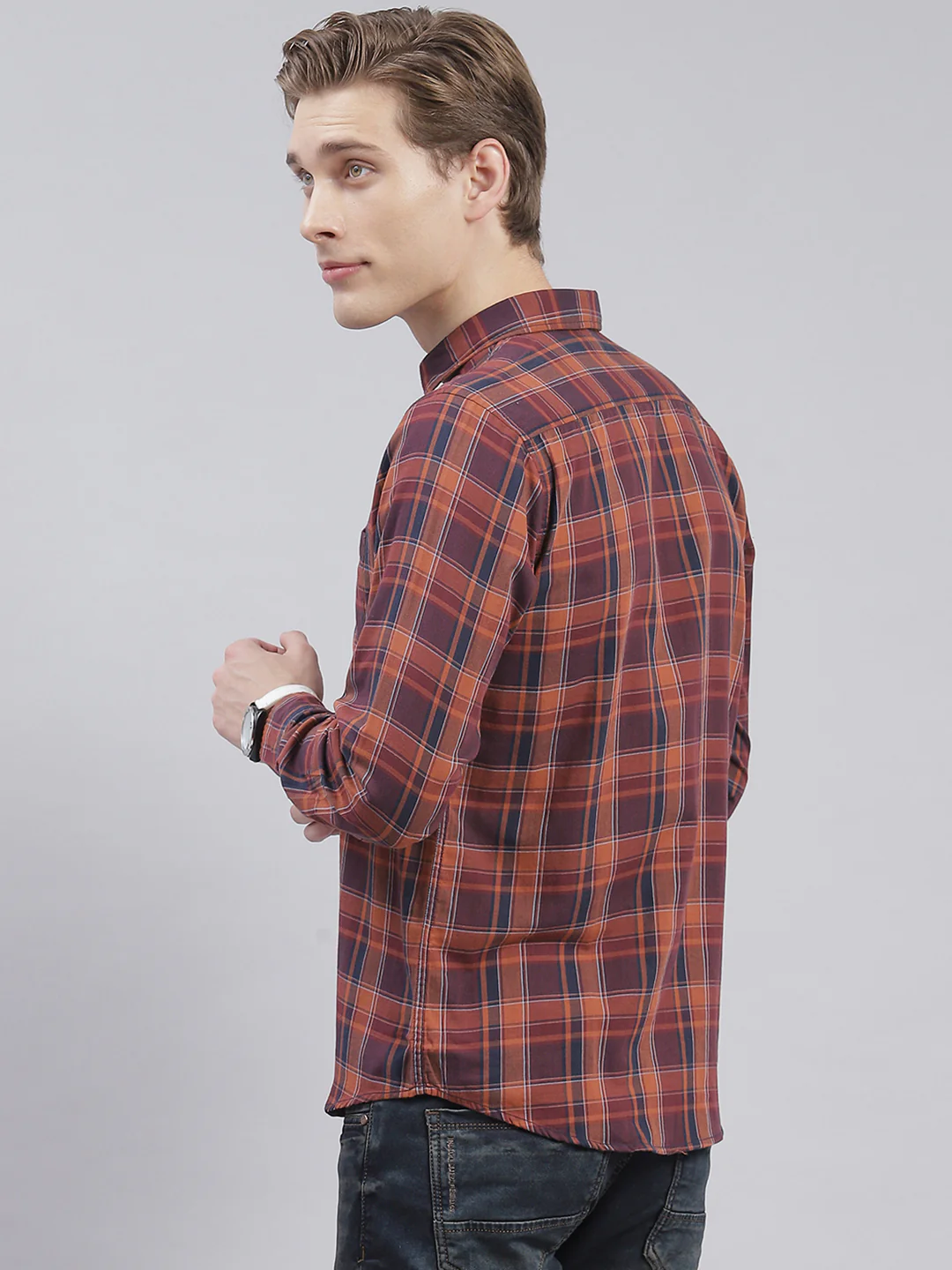 Men Rust Check Collar Full Sleeve Shirts - Image 5
