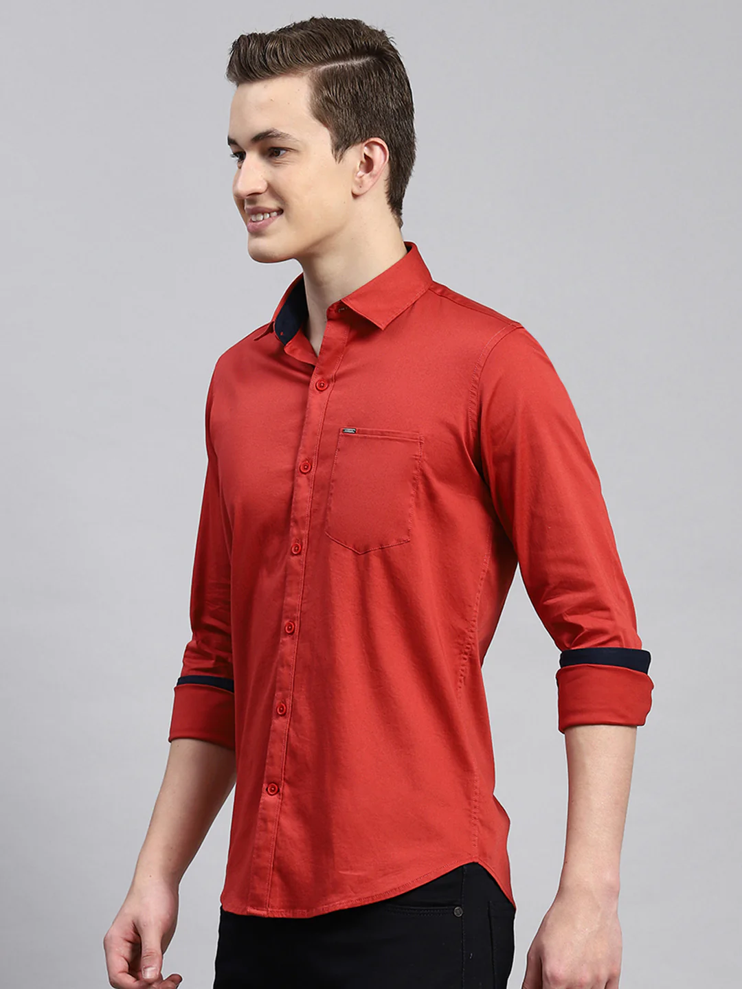 Men Rust Orange Printed Shirt - Image 4