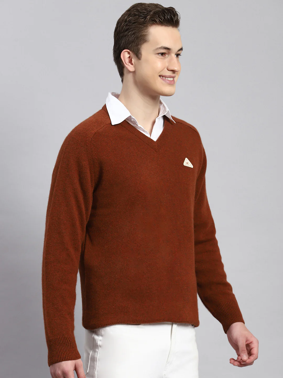 Men Rust Orange Solid Pullover - Image 3