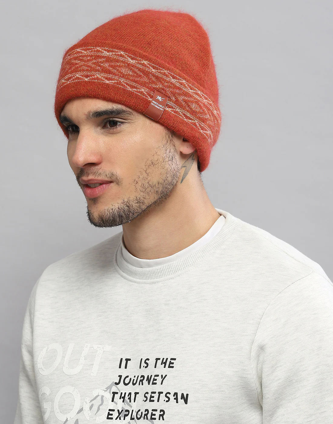 Men Rust Printed Angoora Cap - Image 2