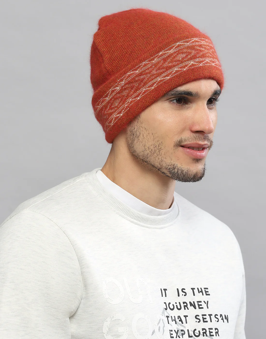 Men Rust Printed Angoora Cap - Image 3