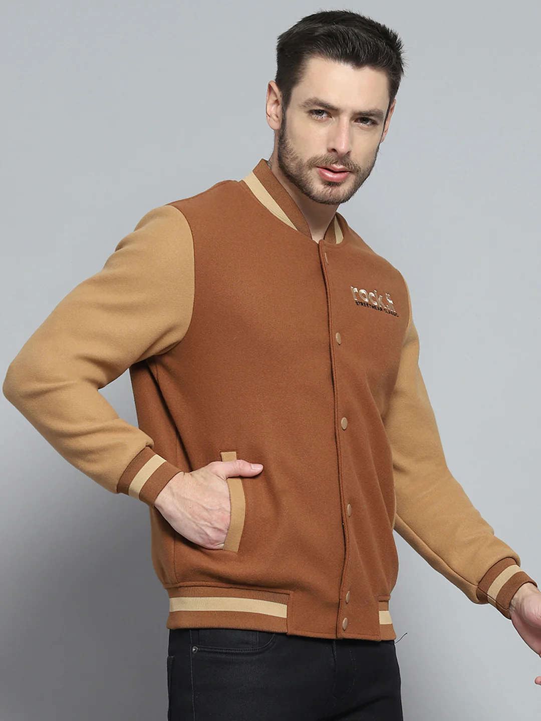 Rock.it Men Rust Printed Band Collar Full Sleeve Sweatshirt - Image 4