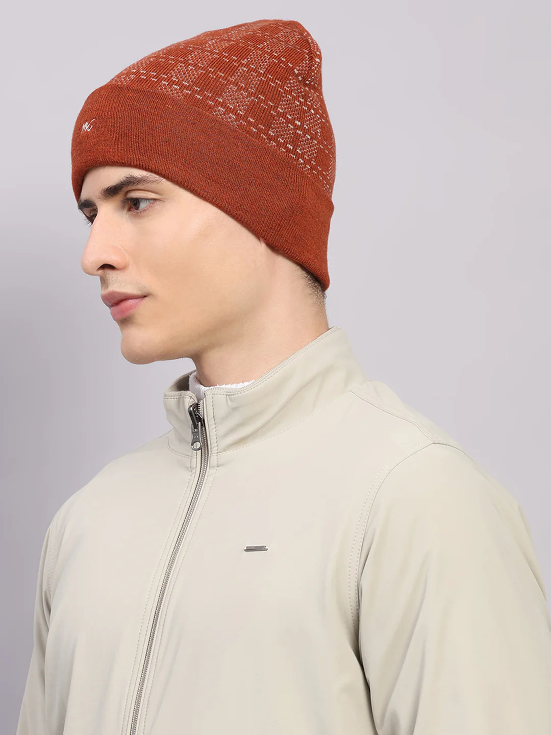 Men Rust Printed Blend Wool Cap - Image 3