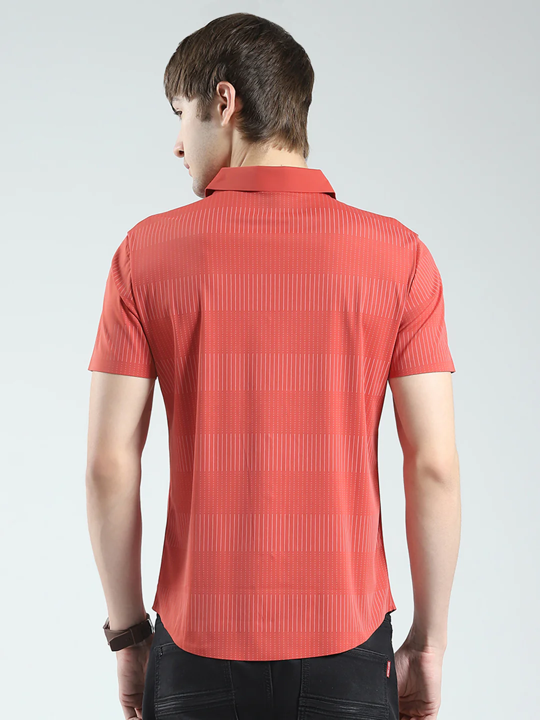 Men Rust Printed Collar Half Sleeve Shirt - Image 5