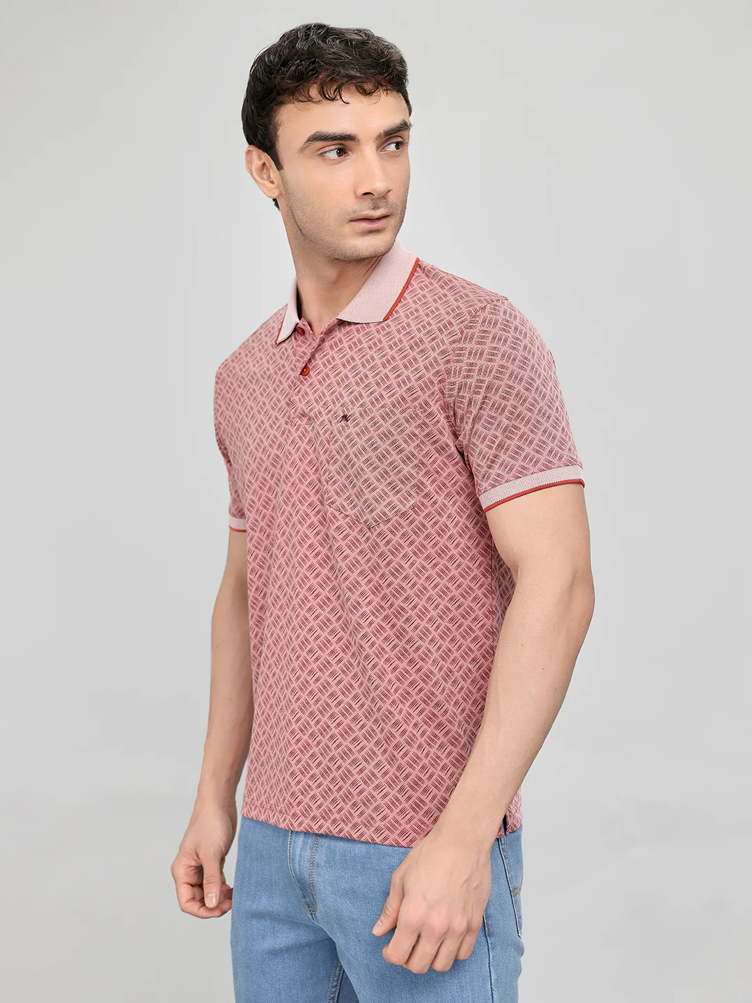 Men Rust Printed Collar Half Sleeve T-Shirt - Image 2