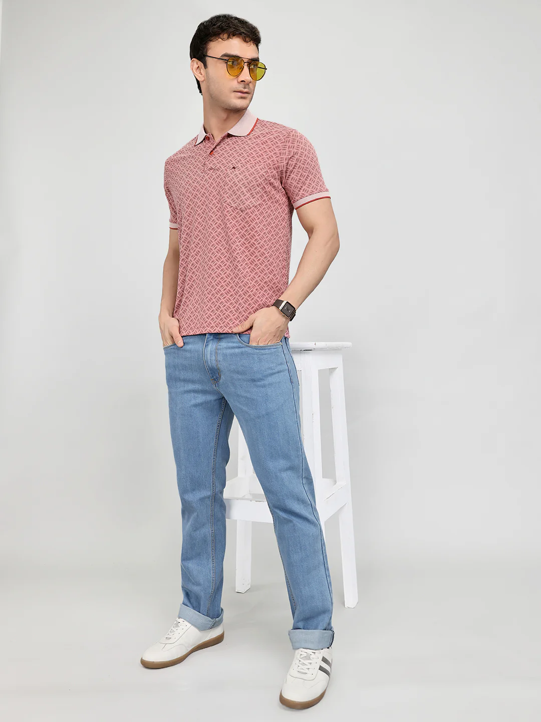 Men Rust Printed Collar Half Sleeve T-Shirt - Image 6
