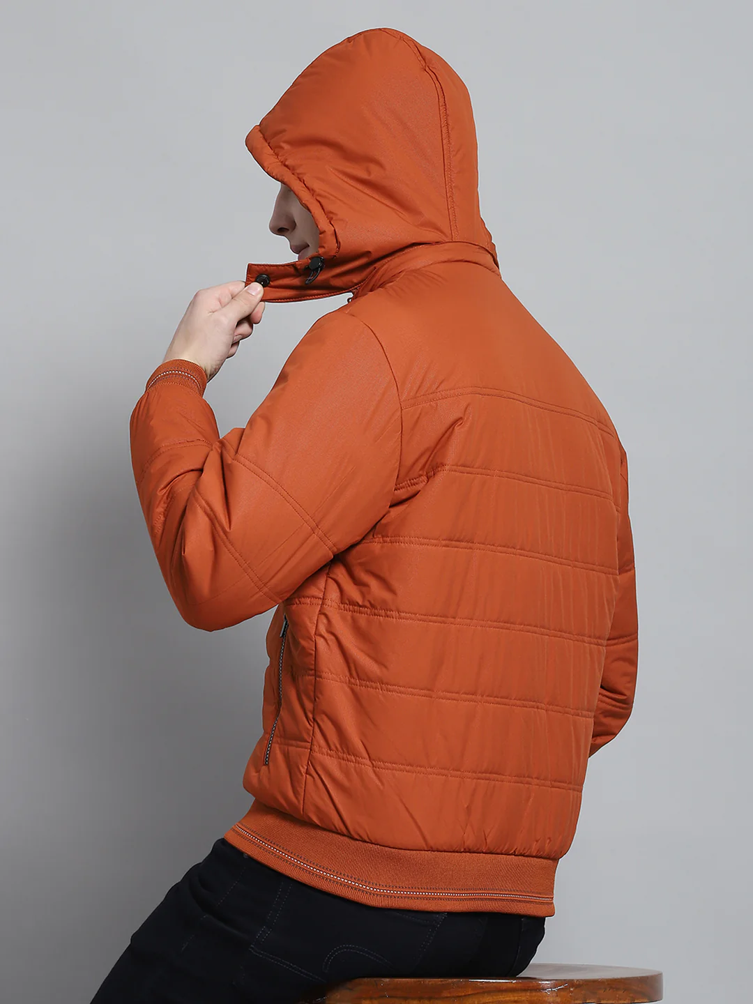 Men Rust Printed Detachable Hood Full Sleeve Jacket - Image 7
