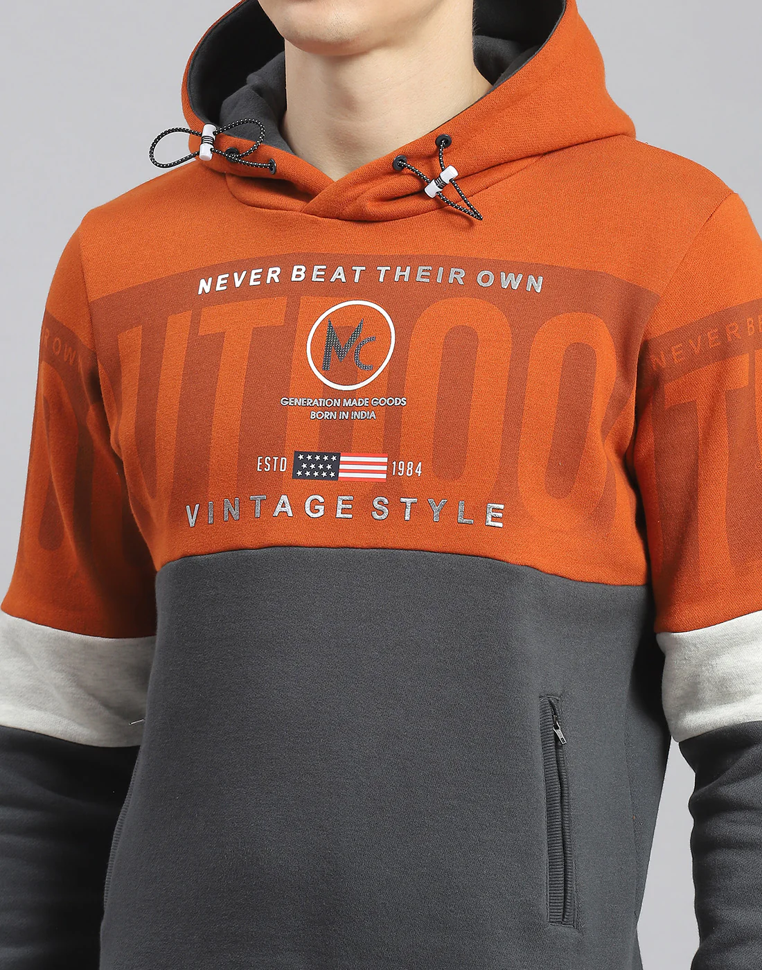 Men Rust Printed Hooded Full Sleeve Sweatshirt - Image 6