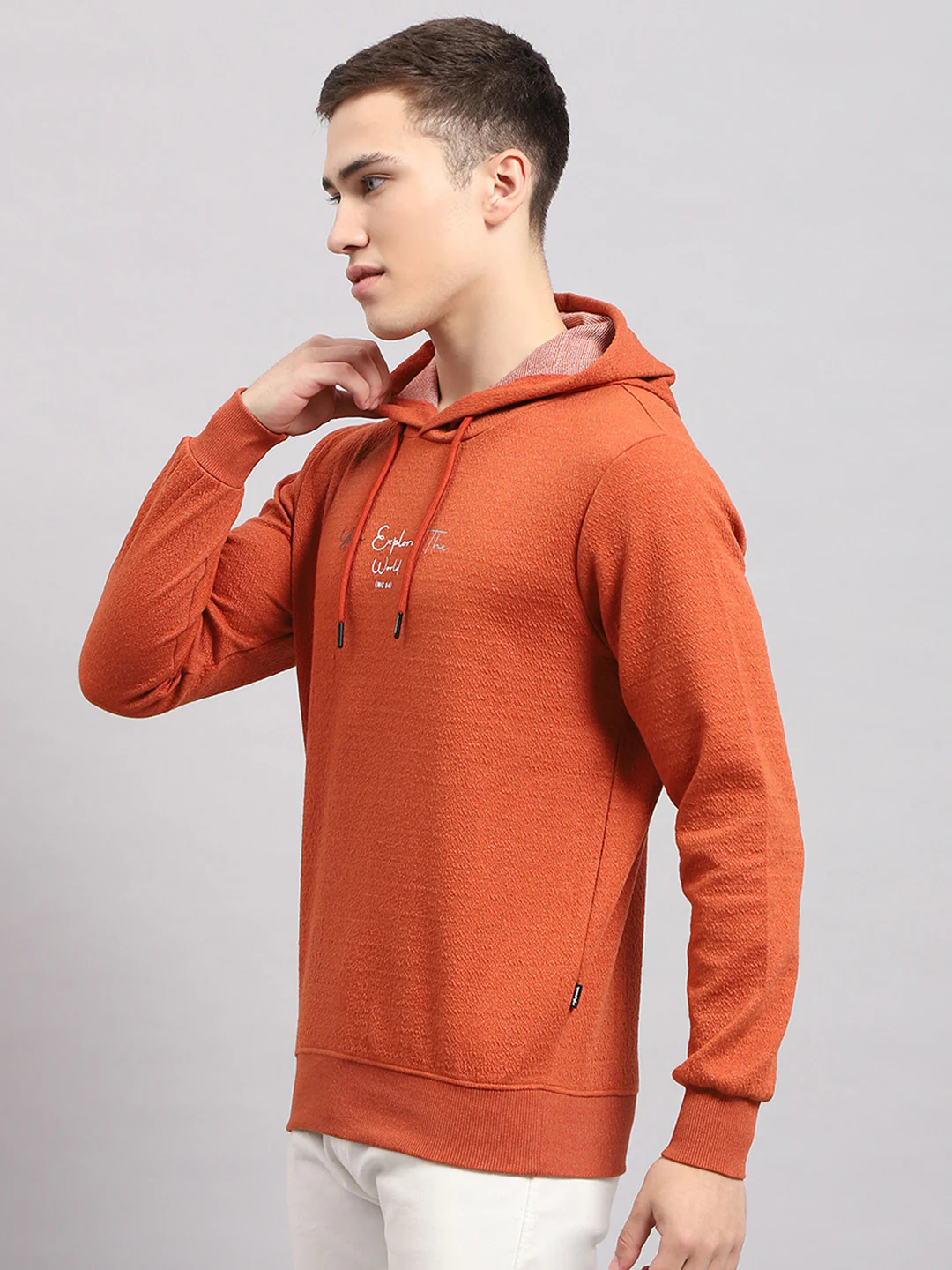 Men Rust Printed Hooded Full Sleeve T-Shirt - Image 3