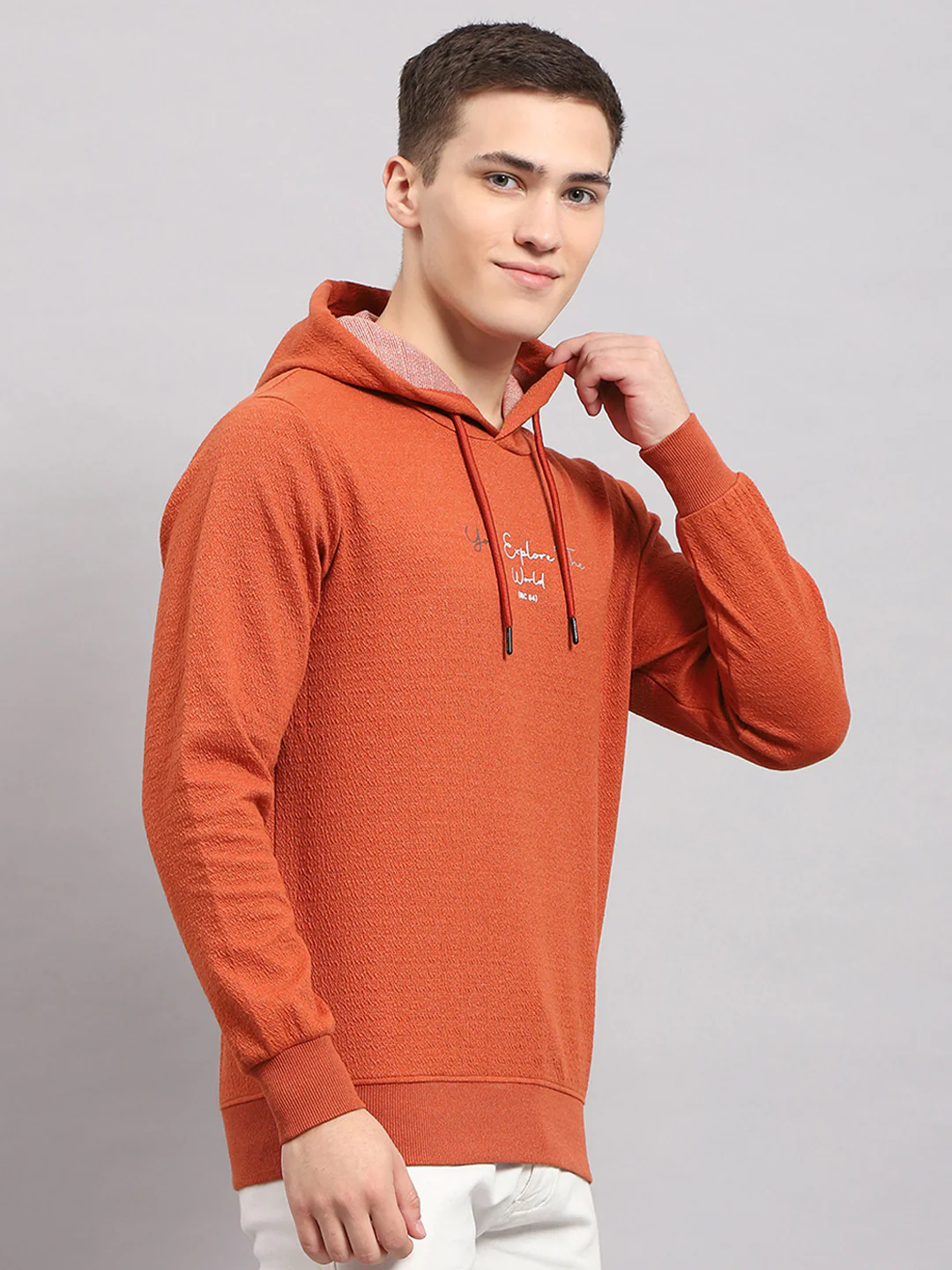 Men Rust Printed Hooded Full Sleeve T-Shirt - Image 4