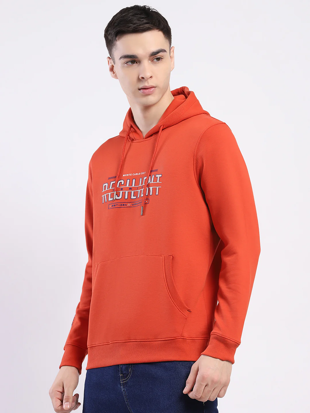 Men Rust Printed Hooded Full Sleeve Winter T-Shirt - Image 3