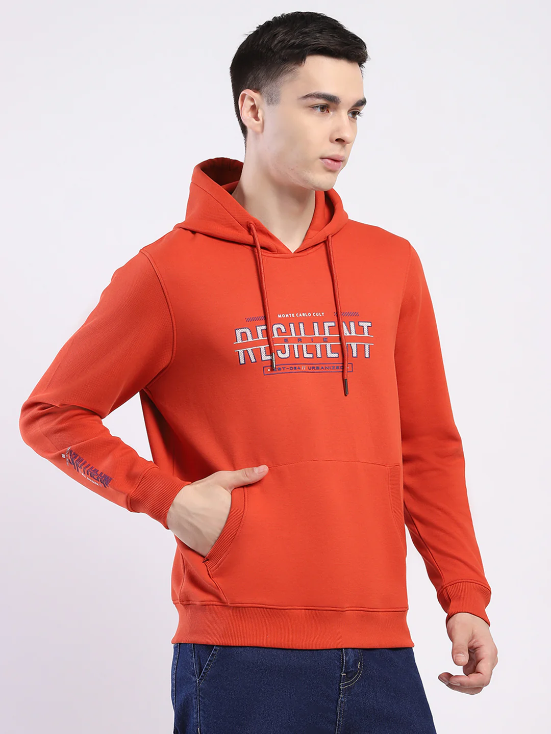 Men Rust Printed Hooded Full Sleeve Winter T-Shirt - Image 4