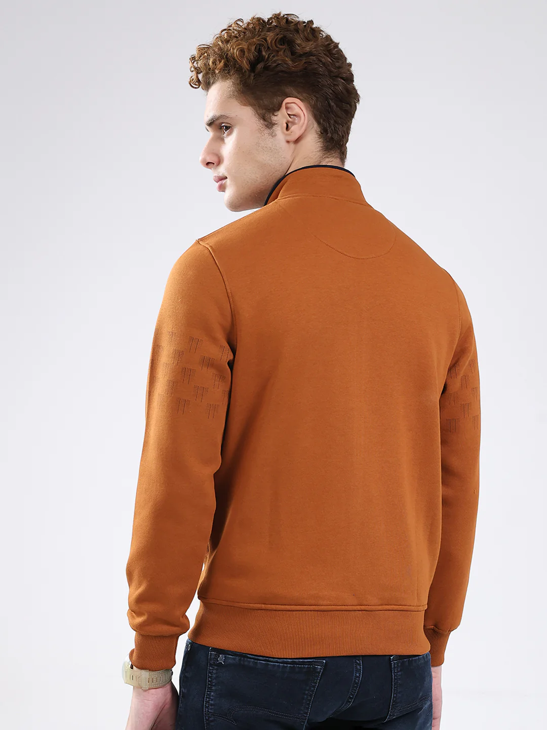 Men Rust Printed Mock Neck Full Sleeve Sweatshirt - Image 5