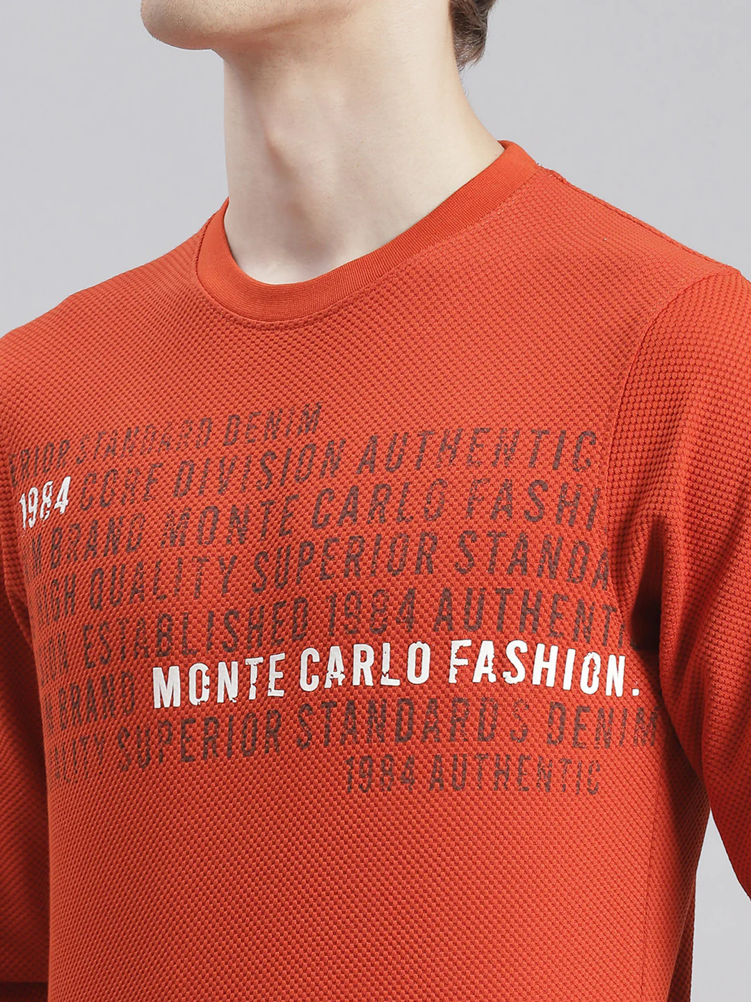 Men Rust Printed Round Neck Full Sleeve Sweatshirts - Image 6