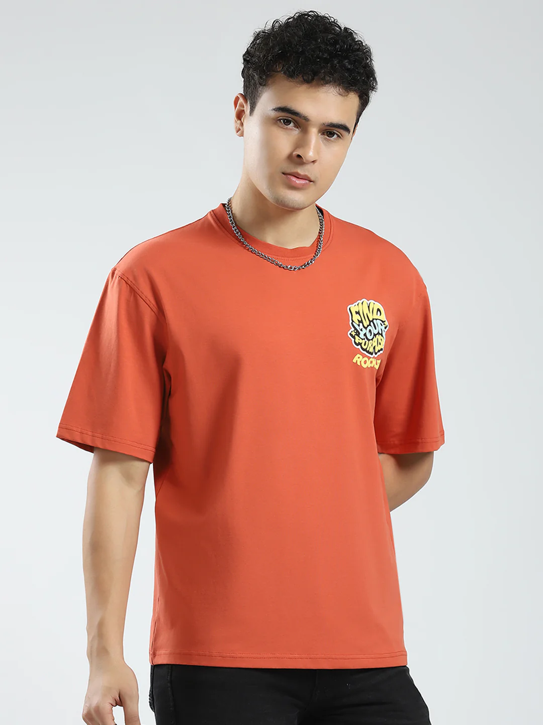 Rock.it Men Rust Printed Round Neck Half Sleeve T-Shirt - Image 4