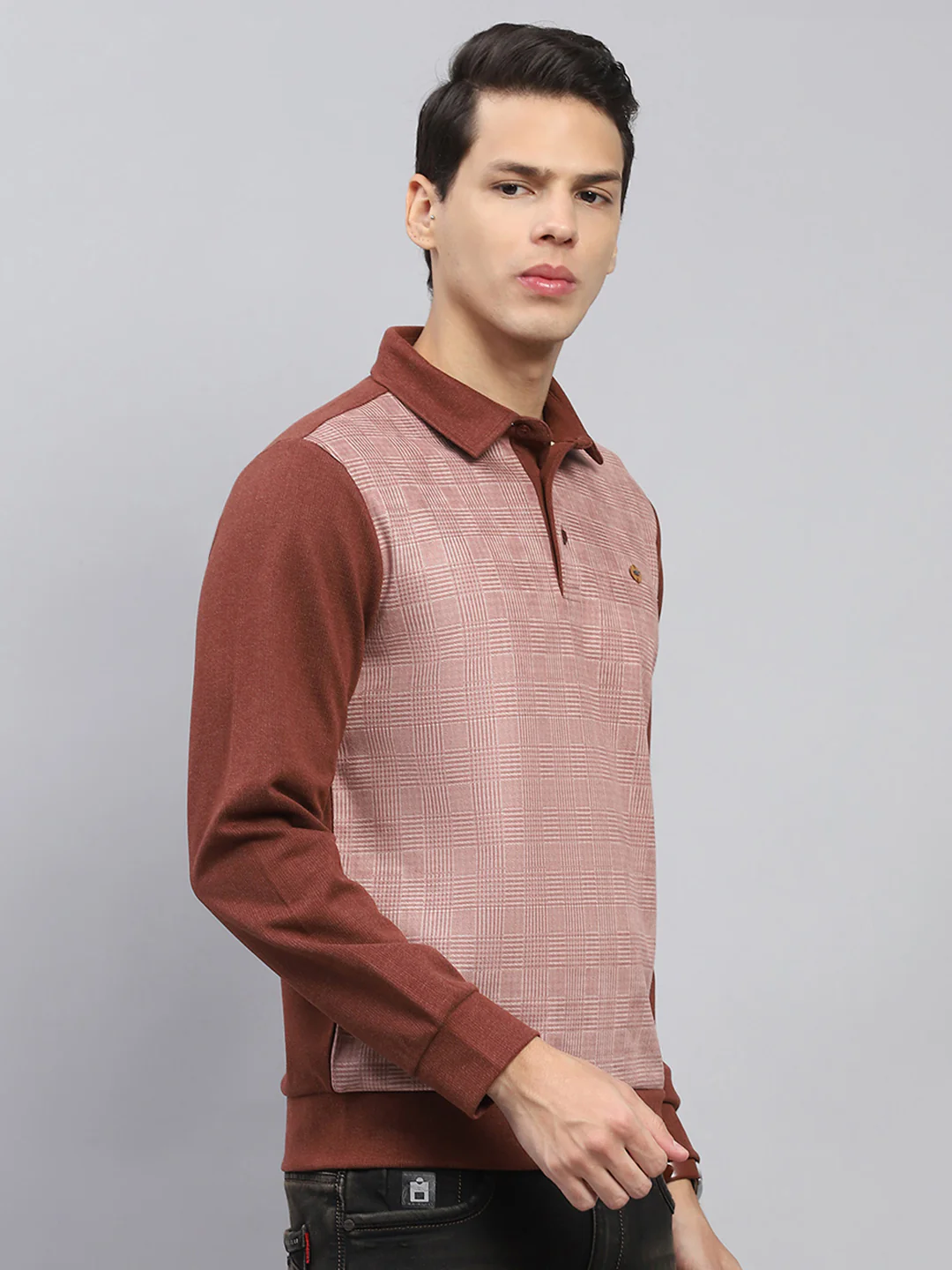 Men Rust Self Design Collar Full Sleeve Sweatshirt - Image 4