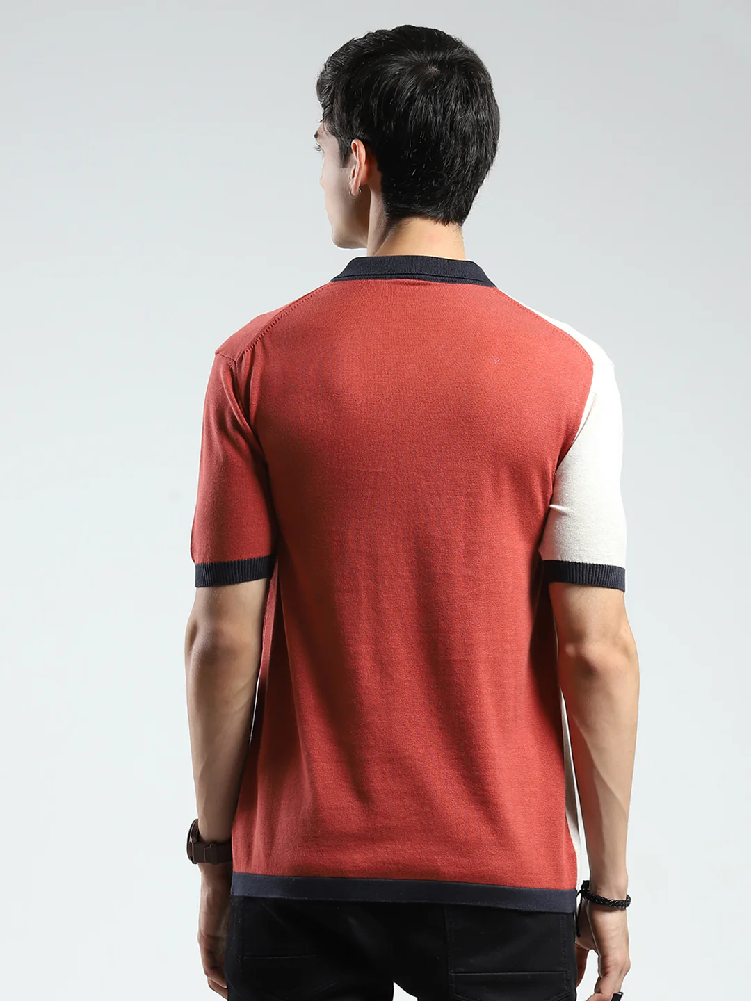 Men Rust Self Design Collar Half Sleeve T-Shirt - Image 5