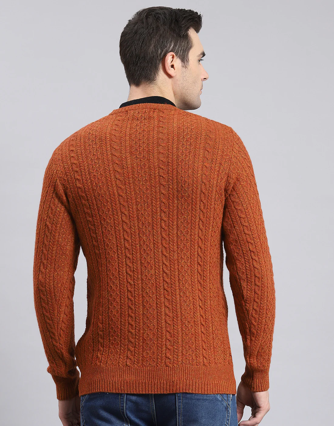 Men Rust Self Design V Neck Full Sleeve Sweater - Image 6