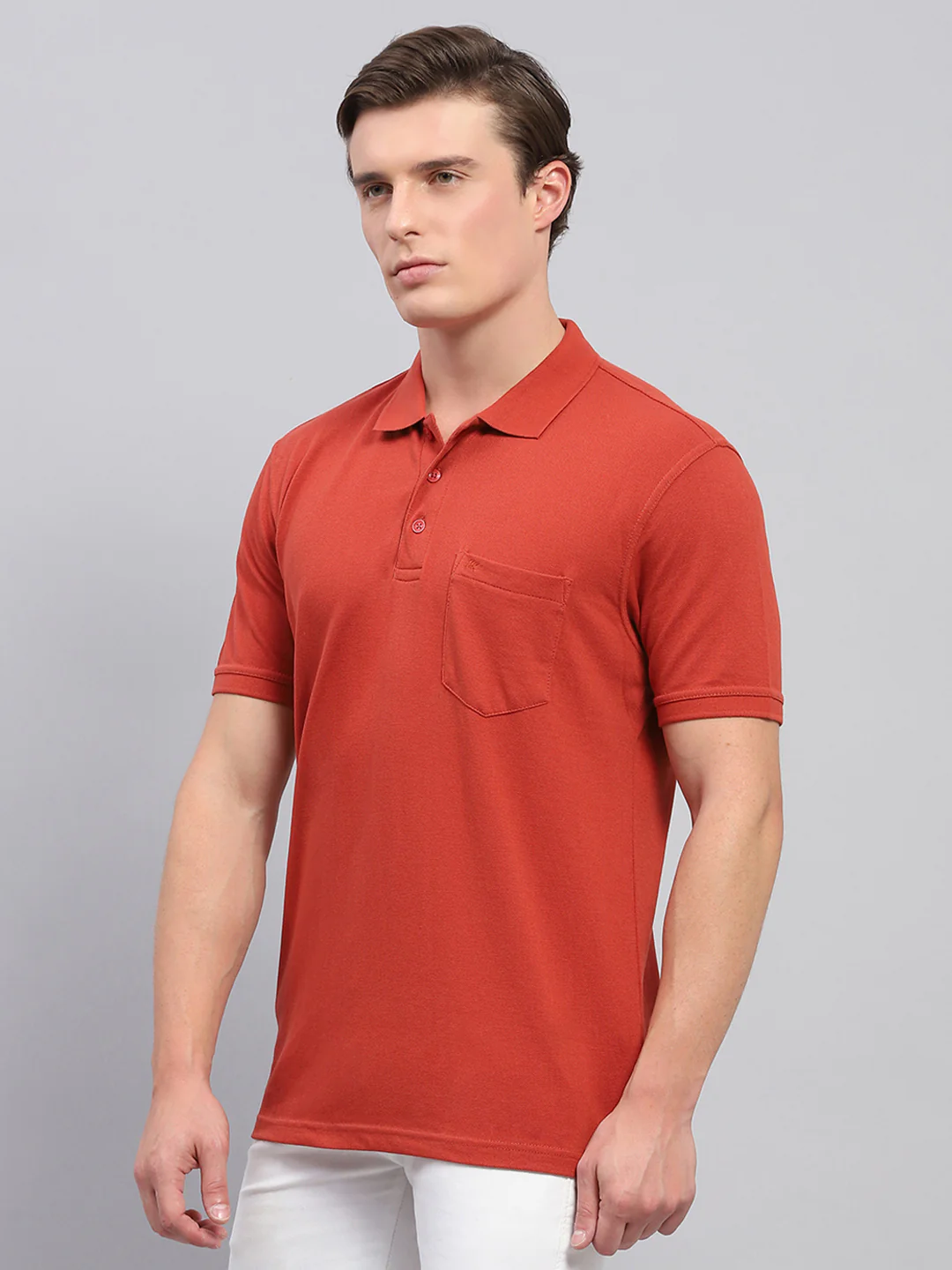 Men Rust Solid Collar Half Sleeve T-Shirt - Image 3
