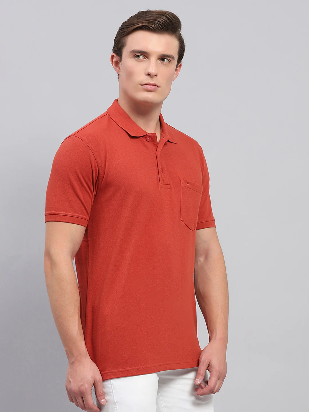 Men Rust Solid Collar Half Sleeve T-Shirt - Image 4