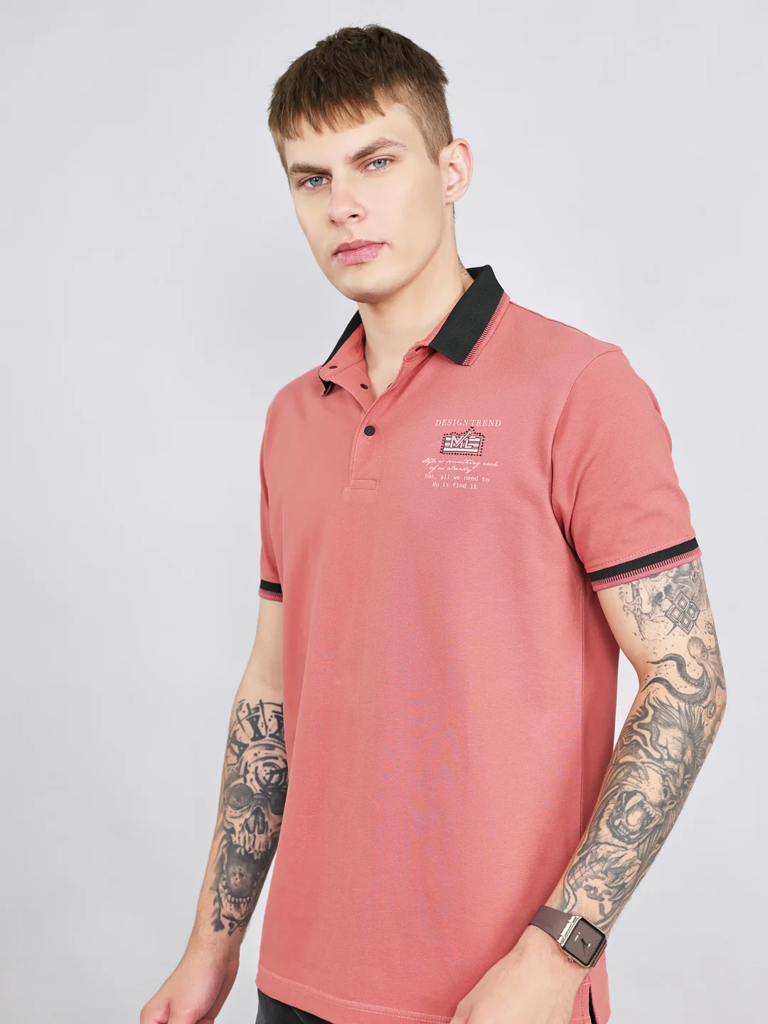 Men Rust Solid Collar Half Sleeve T-Shirt - Image 2