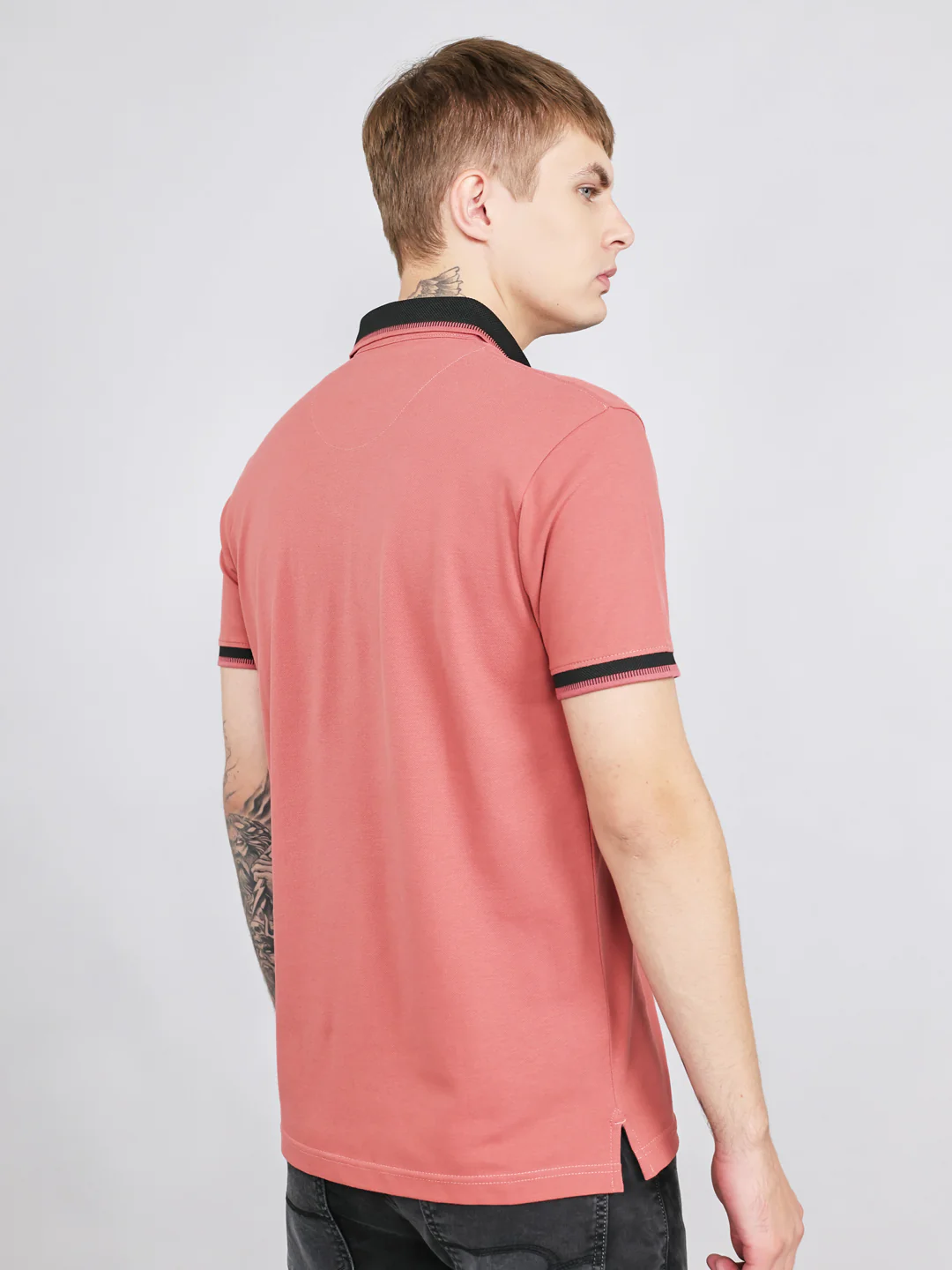 Men Rust Solid Collar Half Sleeve T-Shirt - Image 3