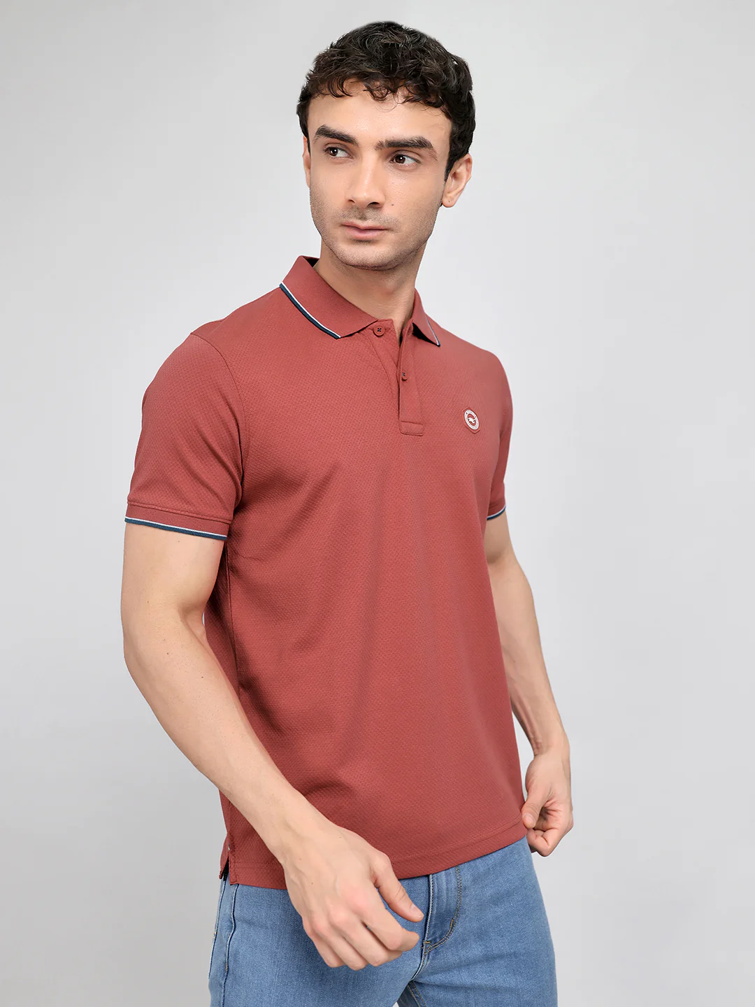 Men Rust Solid Collar Half Sleeve T-Shirt - Image 3