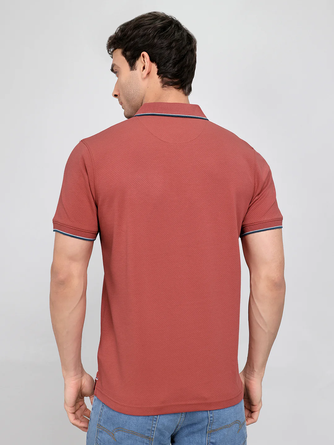 Men Rust Solid Collar Half Sleeve T-Shirt - Image 5