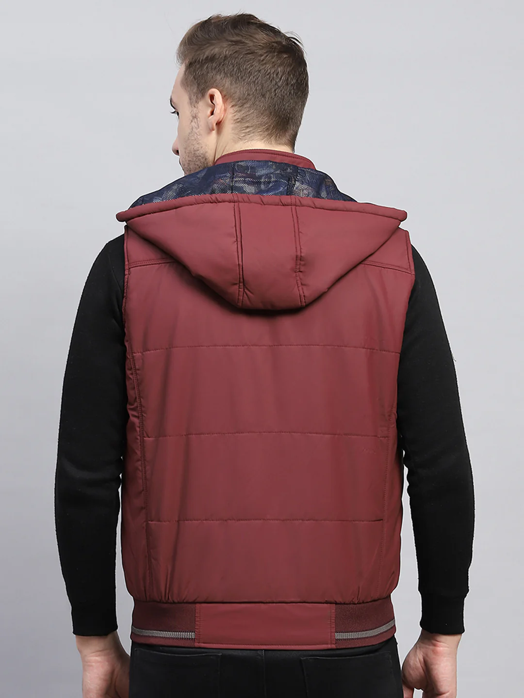 Men Rust Solid Detachable Hood Sleeveless Jacket - Image 5